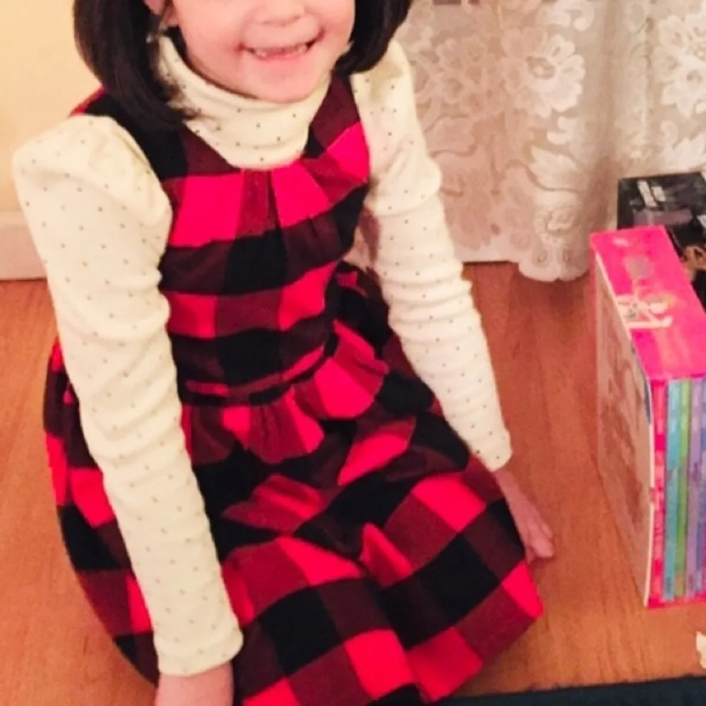 CARTER’S Buffalo Plaid Sleeveless Dress with Bows